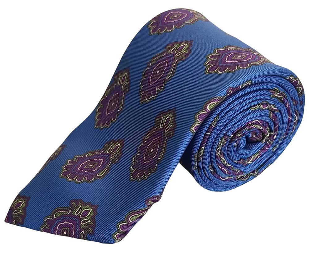 Perry Ellis Portfolio Royal Blue Purple Paisley Necktie Made in USA 56x3.5